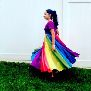 Rainbow paneled dress.